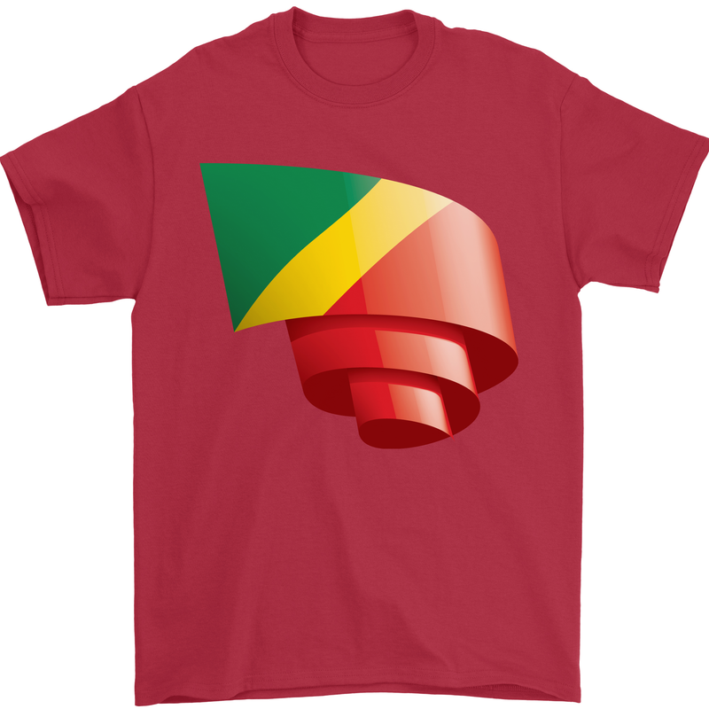 Curled Republic of the Congo Flag Day Football Mens T-Shirt 100% Cotton Red