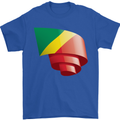 Curled Republic of the Congo Flag Day Football Mens T-Shirt 100% Cotton Royal Blue