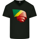 Curled Republic of the Congo Flag Day Football Mens V-Neck Cotton T-Shirt Black