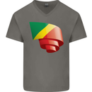 Curled Republic of the Congo Flag Day Football Mens V-Neck Cotton T-Shirt Charcoal