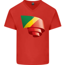 Curled Republic of the Congo Flag Day Football Mens V-Neck Cotton T-Shirt Red