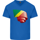 Curled Republic of the Congo Flag Day Football Mens V-Neck Cotton T-Shirt Royal Blue