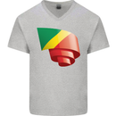 Curled Republic of the Congo Flag Day Football Mens V-Neck Cotton T-Shirt Sports Grey