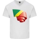 Curled Republic of the Congo Flag Day Football Mens V-Neck Cotton T-Shirt White