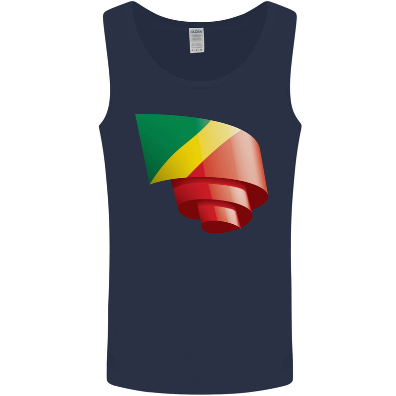 Curled Republic of the Congo Flag Day Football Mens Vest Tank Top Navy Blue