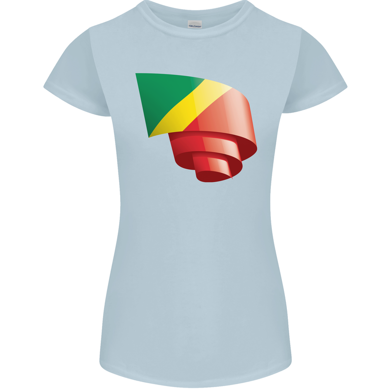 Curled Republic of the Congo Flag Day Football Womens Petite Cut T-Shirt Light Blue