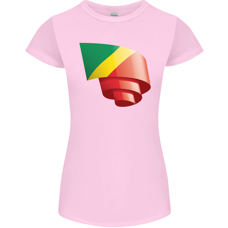 Curled Republic of the Congo Flag Day Football Womens Petite Cut T-Shirt Light Pink
