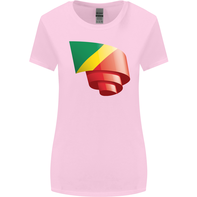 Curled Republic of the Congo Flag Day Football Womens Wider Cut T-Shirt Light Pink