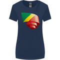 Curled Republic of the Congo Flag Day Football Womens Wider Cut T-Shirt Navy Blue