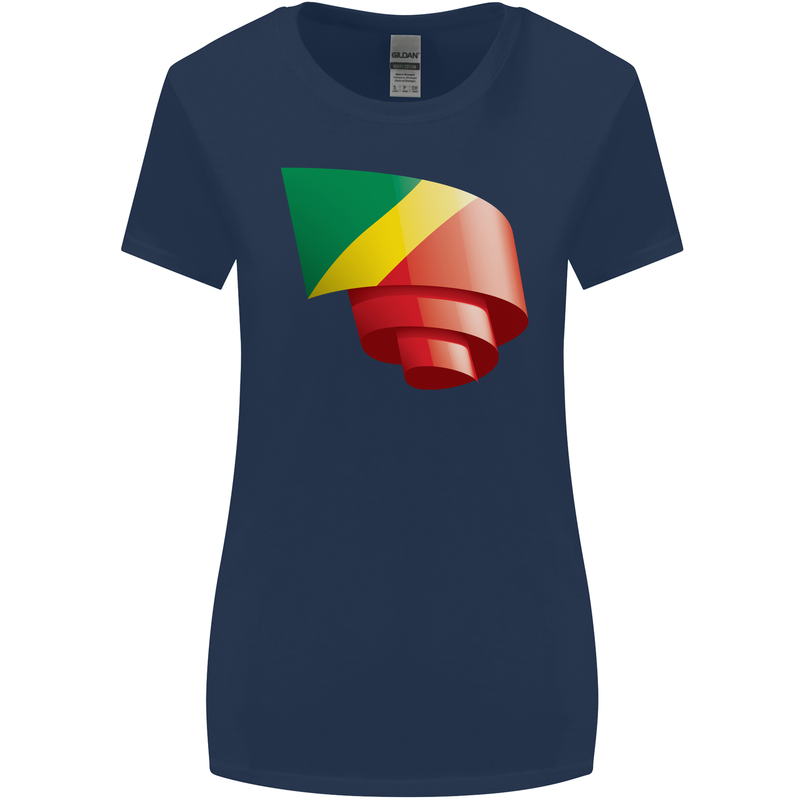 Curled Republic of the Congo Flag Day Football Womens Wider Cut T-Shirt Navy Blue