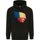 Curled Romania Flag Romanian Day Football Childrens Kids Hoodie Black