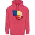 Curled Romania Flag Romanian Day Football Childrens Kids Hoodie Heliconia