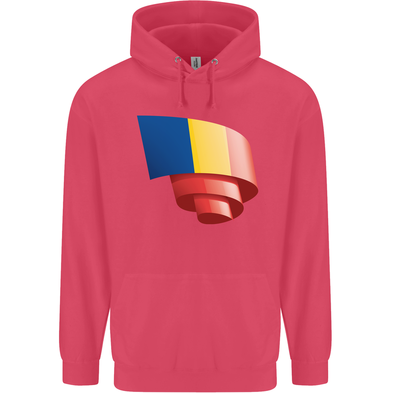 Curled Romania Flag Romanian Day Football Childrens Kids Hoodie Heliconia
