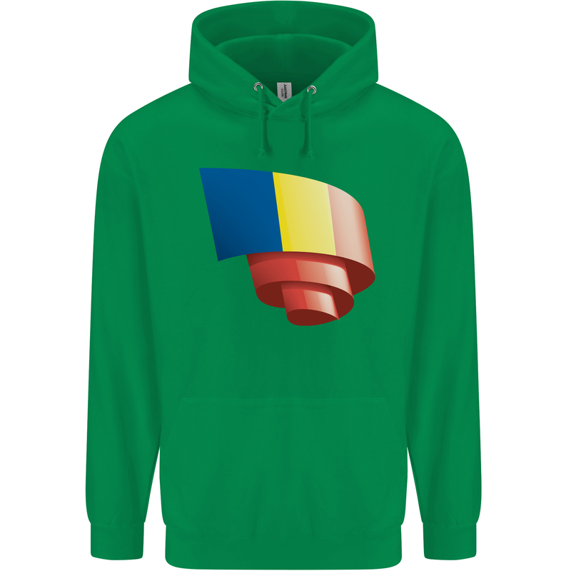 Curled Romania Flag Romanian Day Football Childrens Kids Hoodie Irish Green