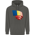 Curled Romania Flag Romanian Day Football Childrens Kids Hoodie Storm Grey