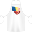 Curled Romania Flag Romanian Day Football Cotton Apron 100% Organic White