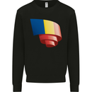 Curled Romania Flag Romanian Day Football Kids Sweatshirt Jumper Black