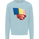 Curled Romania Flag Romanian Day Football Kids Sweatshirt Jumper Light Blue
