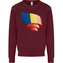 Curled Romania Flag Romanian Day Football Kids Sweatshirt Jumper Maroon