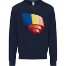 Curled Romania Flag Romanian Day Football Kids Sweatshirt Jumper Navy Blue