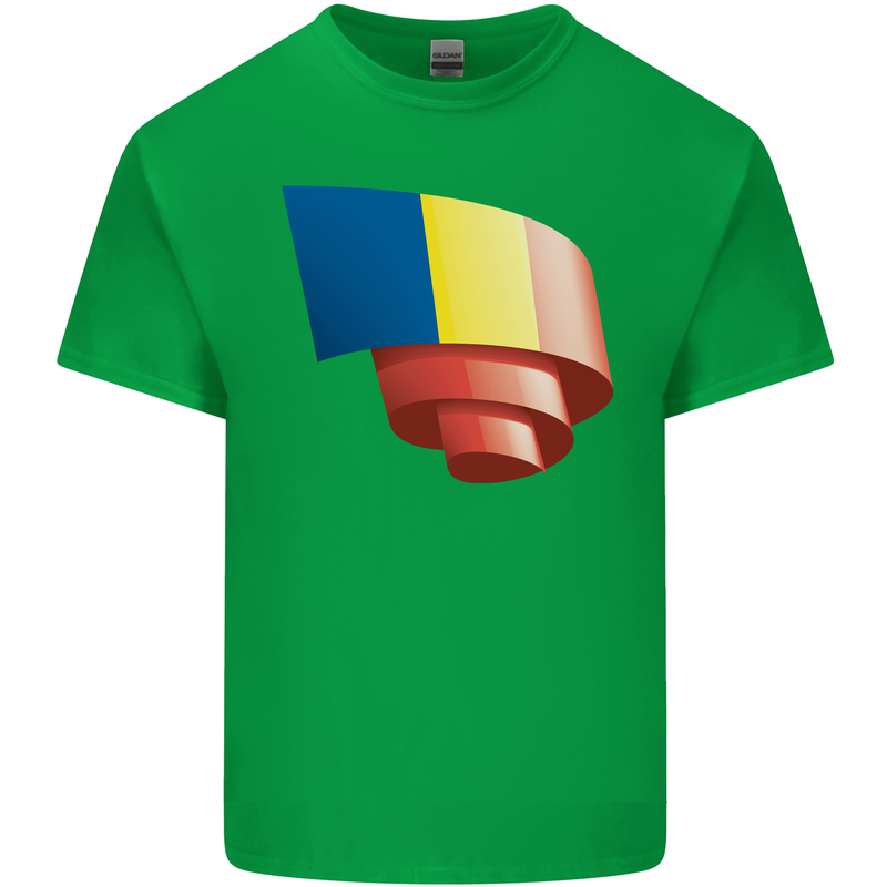 Curled Romania Flag Romanian Day Football Kids T-Shirt Childrens Irish Green