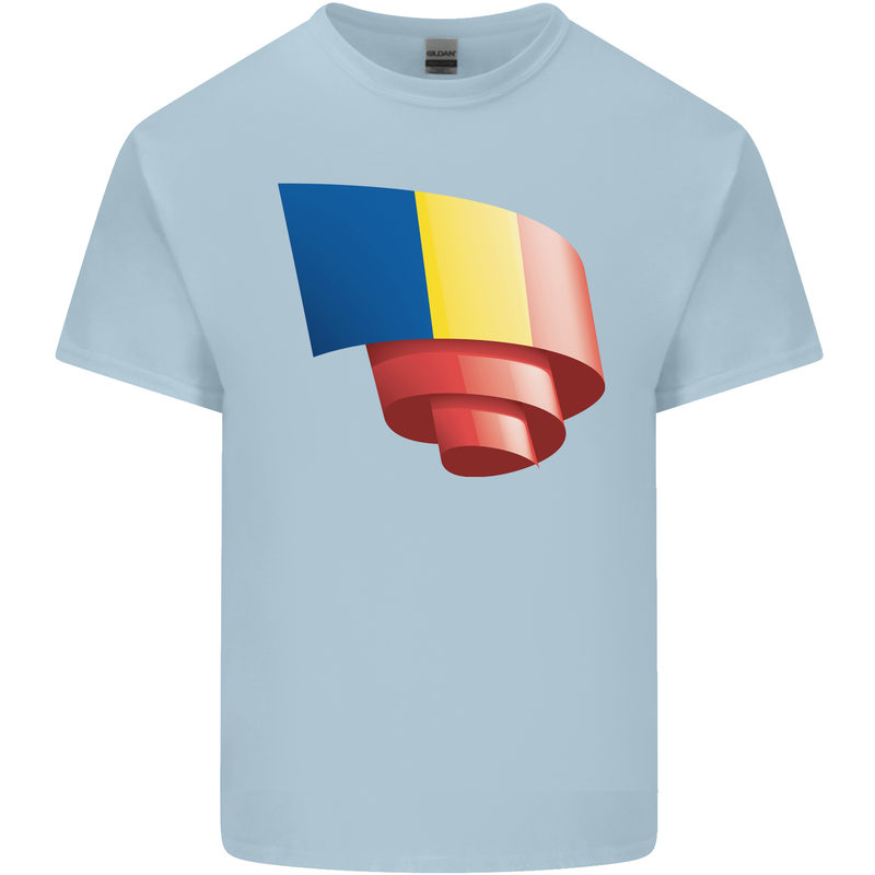 Curled Romania Flag Romanian Day Football Kids T-Shirt Childrens Light Blue