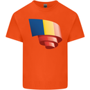 Curled Romania Flag Romanian Day Football Kids T-Shirt Childrens Orange
