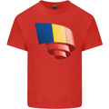 Curled Romania Flag Romanian Day Football Kids T-Shirt Childrens Red