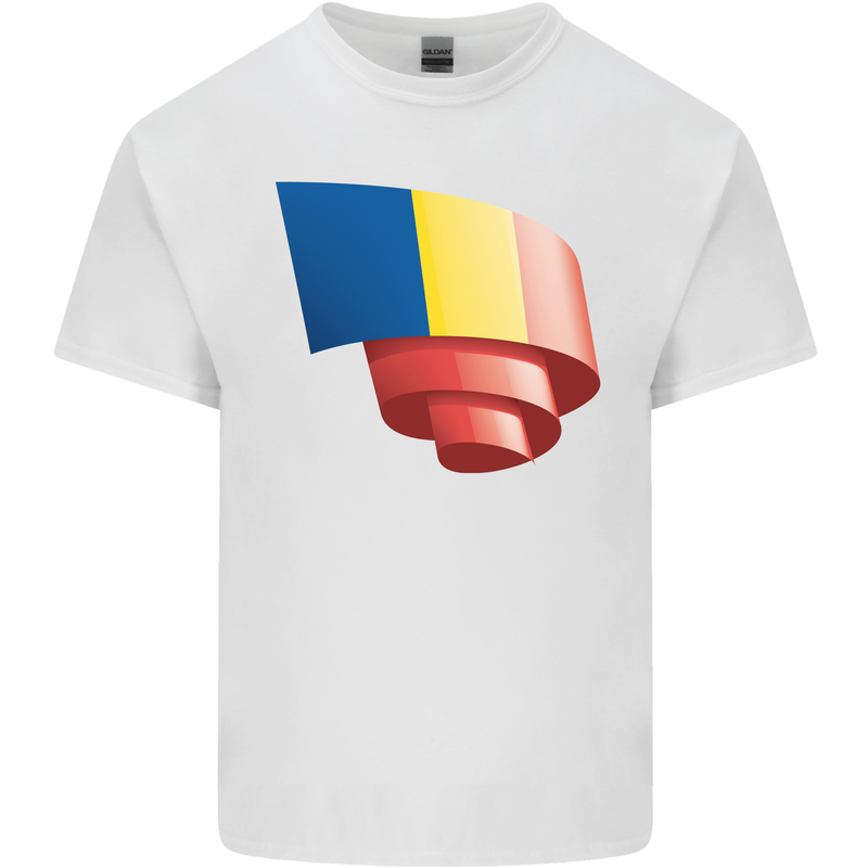 Curled Romania Flag Romanian Day Football Kids T-Shirt Childrens White