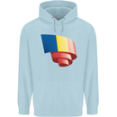 Curled Romania Flag Romanian Day Football Mens 80% Cotton Hoodie Light Blue