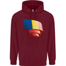 Curled Romania Flag Romanian Day Football Mens 80% Cotton Hoodie Maroon