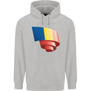 Curled Romania Flag Romanian Day Football Mens 80% Cotton Hoodie Sports Grey