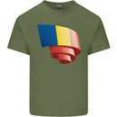 Curled Romania Flag Romanian Day Football Mens Cotton T-Shirt Tee Top Military Green