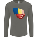 Curled Romania Flag Romanian Day Football Mens Long Sleeve T-Shirt Charcoal