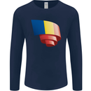 Curled Romania Flag Romanian Day Football Mens Long Sleeve T-Shirt Navy Blue