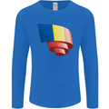 Curled Romania Flag Romanian Day Football Mens Long Sleeve T-Shirt Royal Blue