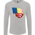 Curled Romania Flag Romanian Day Football Mens Long Sleeve T-Shirt Sports Grey