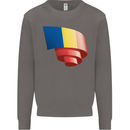Curled Romania Flag Romanian Day Football Mens Sweatshirt Jumper Charcoal