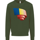 Curled Romania Flag Romanian Day Football Mens Sweatshirt Jumper Forest Green