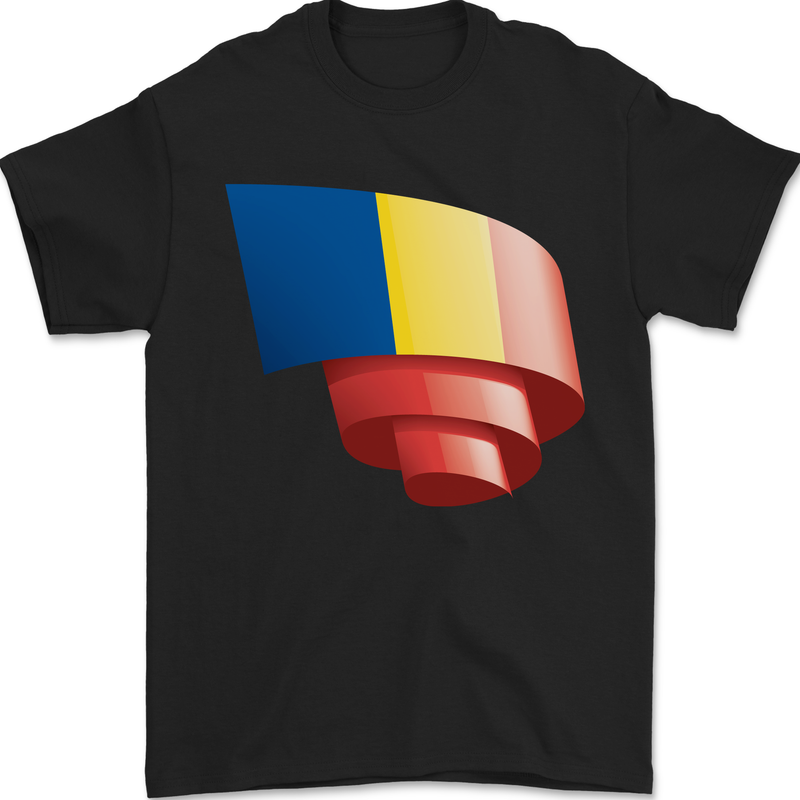 Curled Romania Flag Romanian Day Football Mens T-Shirt 100% Cotton Black
