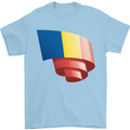 Curled Romania Flag Romanian Day Football Mens T-Shirt 100% Cotton Light Blue