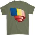 Curled Romania Flag Romanian Day Football Mens T-Shirt 100% Cotton Military Green