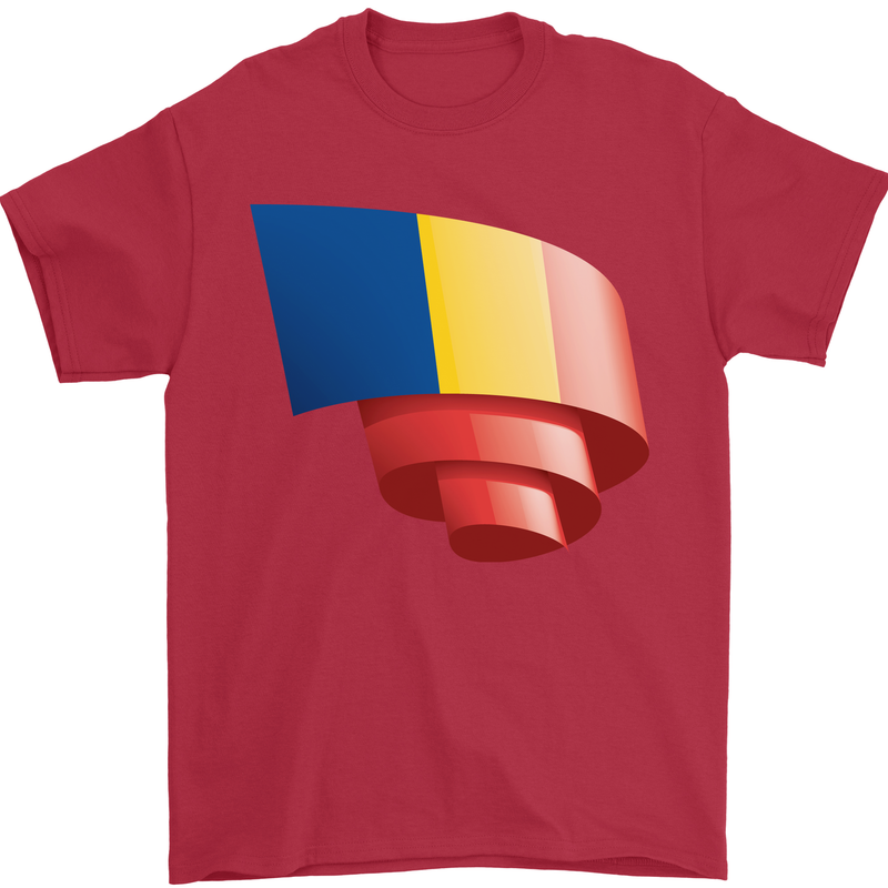 Curled Romania Flag Romanian Day Football Mens T-Shirt 100% Cotton Red