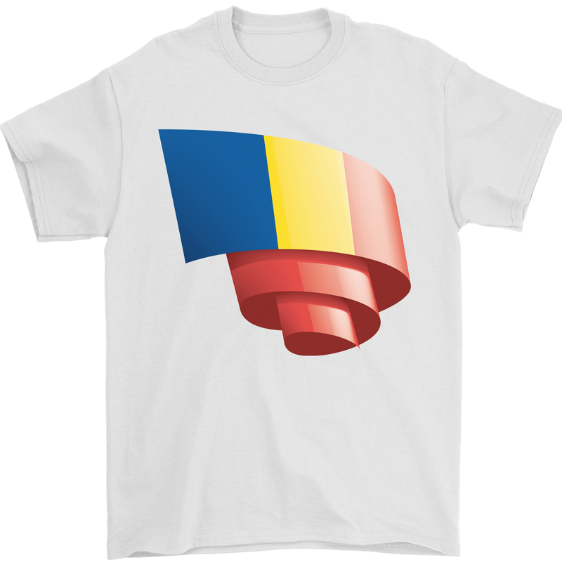 Curled Romania Flag Romanian Day Football Mens T-Shirt 100% Cotton White