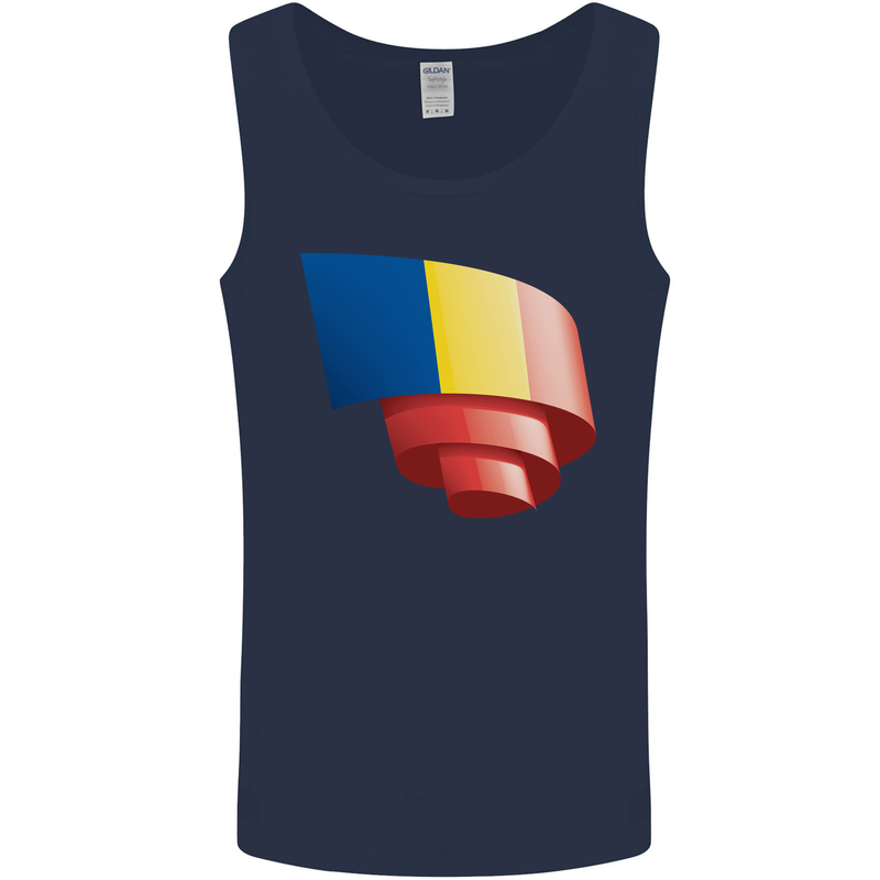 Curled Romania Flag Romanian Day Football Mens Vest Tank Top Navy Blue