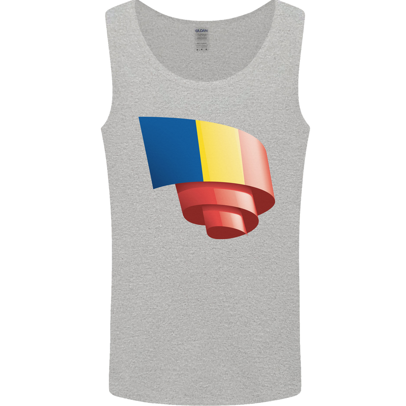 Curled Romania Flag Romanian Day Football Mens Vest Tank Top Sports Grey