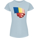 Curled Romania Flag Romanian Day Football Womens Petite Cut T-Shirt Light Blue