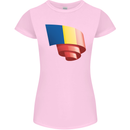 Curled Romania Flag Romanian Day Football Womens Petite Cut T-Shirt Light Pink