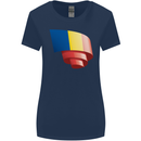 Curled Romania Flag Romanian Day Football Womens Wider Cut T-Shirt Navy Blue