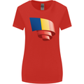 Curled Romania Flag Romanian Day Football Womens Wider Cut T-Shirt Red